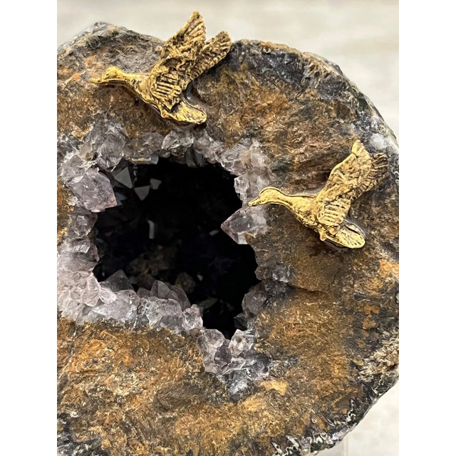 Traditional Mid 20th Century Small Geode With Brass Bird Decorations For Sale - Image 3 of 7
