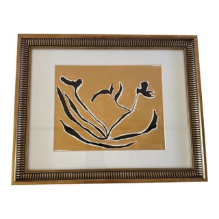 Original Abstract Floral Acrylic Painting Matted and Framed For Sale