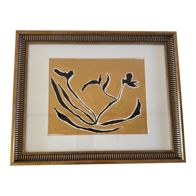 Original Abstract Floral Acrylic Painting Matted and Framed For Sale