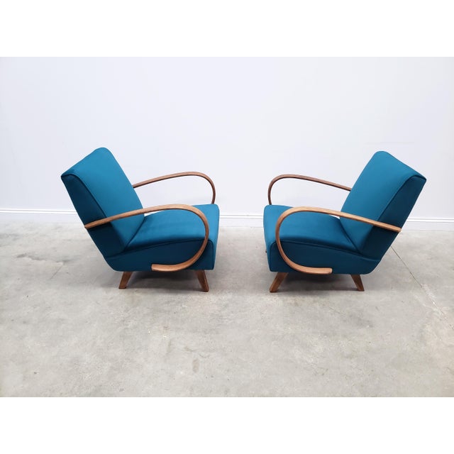 Mid-Century Modern Bentwood Armchair in Teal Velvet by Jindrich Halabala, 1930s For Sale - Image 3 of 13