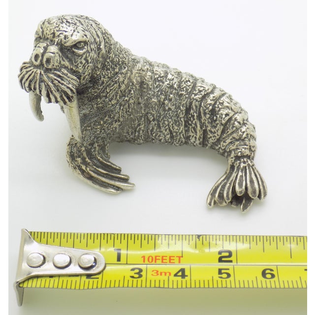 3-Oz. Vintage Italian Handmade Genuine Silver Walrus Large Figurine by Mario Cerreti of Arezzo, 1950s Heavy Solid 800 Silver Statue Decor For Sale - Image 14 of 14