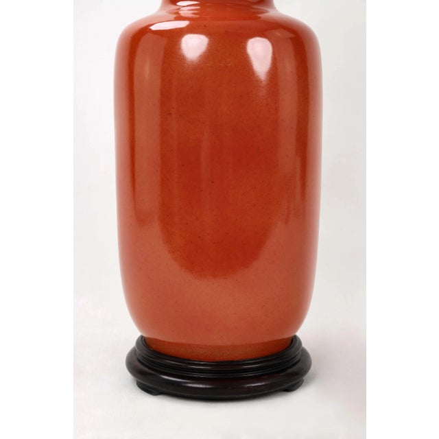 Vintage Porcelain Vase Lamp Glazed in a Deep Rustic Orange For Sale In New York - Image 6 of 7