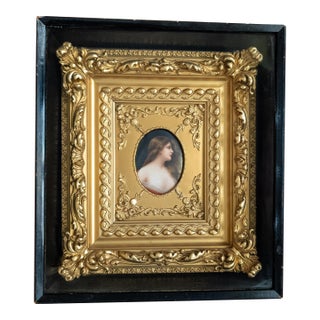 19th Century German KPM Style Miniature Portrait on Porcelain in Shadowbox Frame For Sale