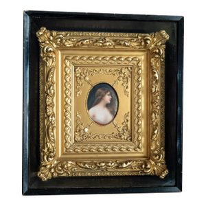 19th Century German KPM Style Miniature Portrait on Porcelain in Shadowbox Frame