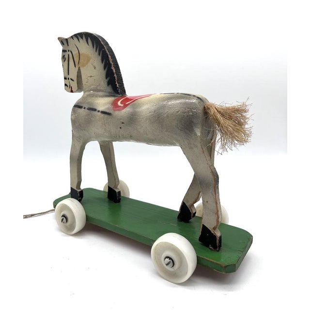 Vintage Wooden Horse on Rolling Board, 1930s For Sale - Image 4 of 15