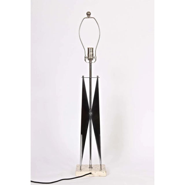 Chrome 1960s Tall Maurizio Tempestini Chrome & Travertine "Geometric" Table Lamp For Sale - Image 8 of 13