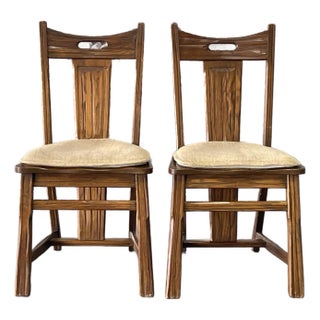 Mid 20th Century Brutalist Ranch Oak Side Chairs, a Pair For Sale