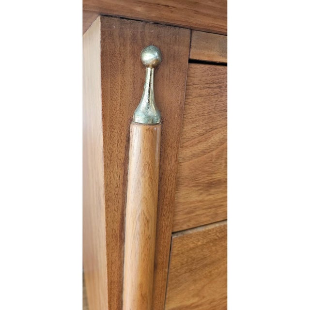 1958 Drexel Mid Century Modern Dresser and Nightstand Tapered Legs Brass Handles For Sale - Image 16 of 18