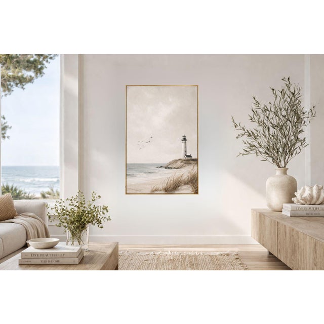 Coastal Lighthouse Wall Art, Minimalist Seascape Art Print, 24″ × 36″ For Sale - Image 4 of 9