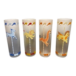1950s Mid Century Modern Libby Carousel Hi Ball Glasses - Set of Four For Sale