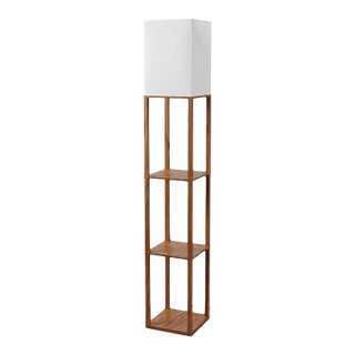 Modern Dark Wood 3-Tier Shelf Floor Lamp For Sale