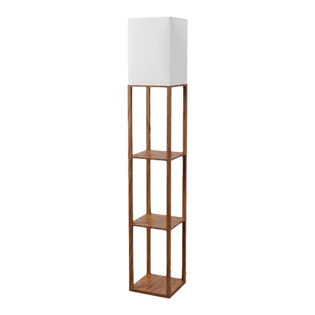 Modern Dark Wood 3-Tier Shelf Floor Lamp For Sale