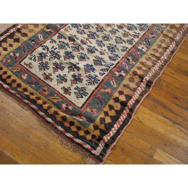 1890s Ivory Floral Tribal Antique Persian Kurdish Rug 3'4" X 9'4" Handknotted Wool Carpet For Sale In New York - Image 6 of 6