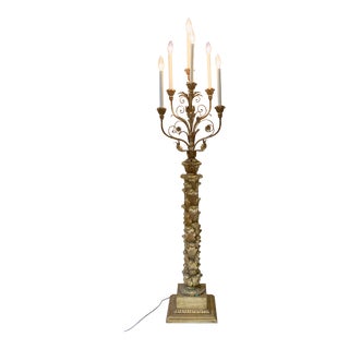 Italian Gilt Wood Six Arm Electrified Candelabra Floor Lamp For Sale