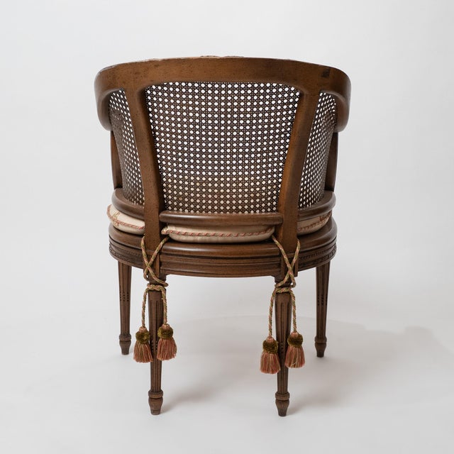 Brown 1920s Louis XVI Style Neoclassical Cane Barrel Bergère Chair in Carved Beechwood For Sale - Image 8 of 13