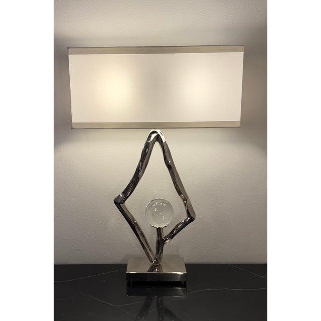 Contemporary Global Views Nickel Abstract Lamp W/ Crystal Sphere For Sale - Image 3 of 9