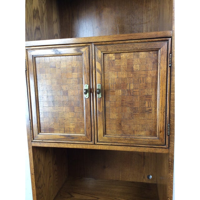 Wood Vintage Oak Wall Unit With Brass Hardware by Thomasville For Sale - Image 7 of 18