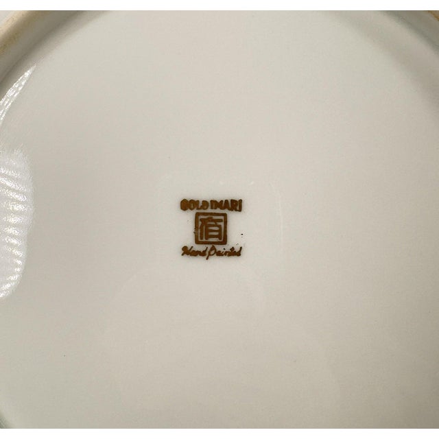 Ceramic Pair of Vintage Japanese "Gold Imari" Hand-Painted Rickshaw Chargers, 11" For Sale - Image 7 of 8