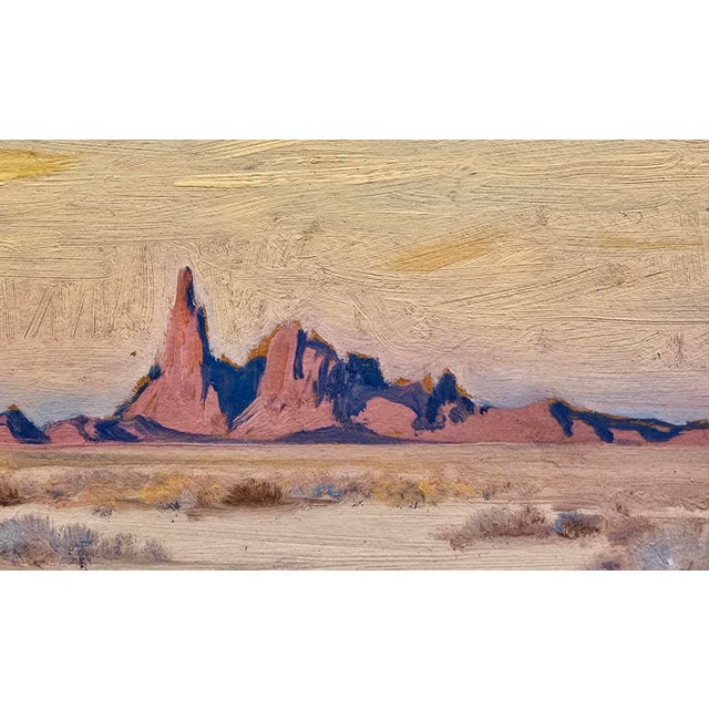 Navy Blue Alfred Richard Mitchell-Desert Landscape With Mountains -1930s Oil Painting For Sale - Image 8 of 12