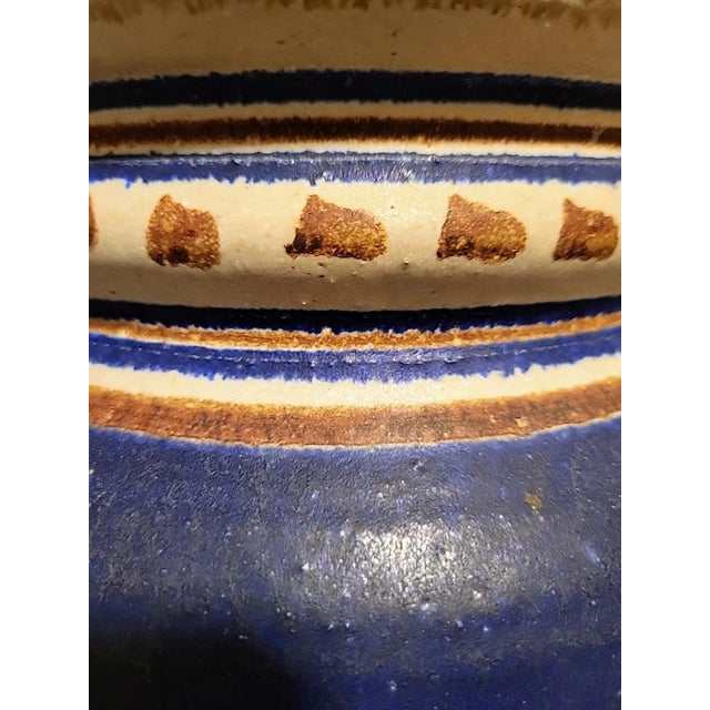 Ink Blue Vintage Stoneware Studio Art Pottery Vessel Signed Defazio For Sale - Image 8 of 10