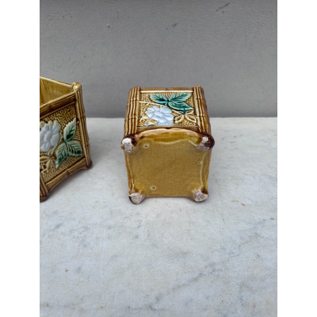 Late 19th Century Small French Majolica Cache Pots Circa 1890-a Pair For Sale - Image 5 of 5