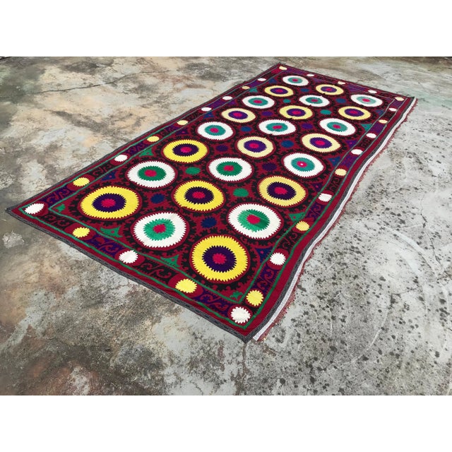 Burgundy Vintage Oversized Suzani Wall Decor Tablecloth - 5' x 12' For Sale - Image 8 of 8