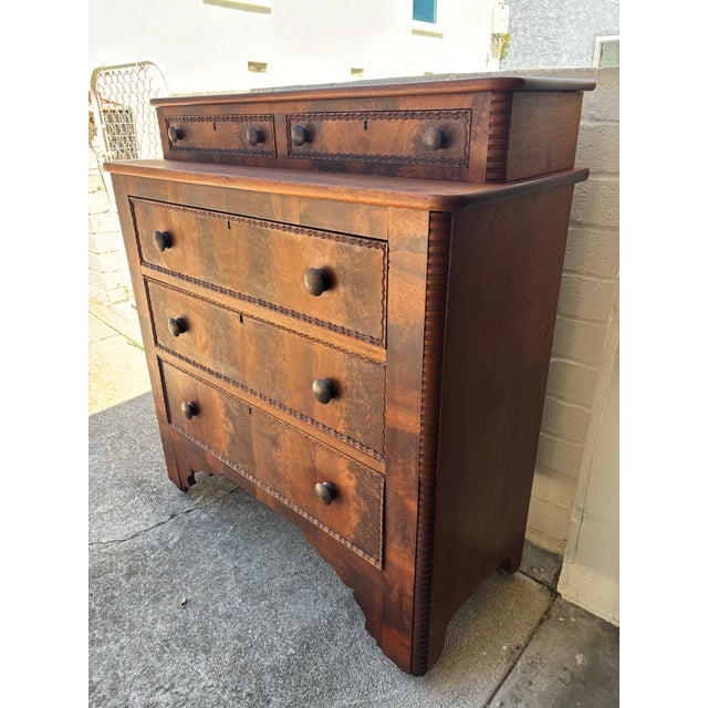 Wood Antique Victorian Late 19th Century Stepback Dresser / Chest of Drawers on Caster For Sale - Image 7 of 11