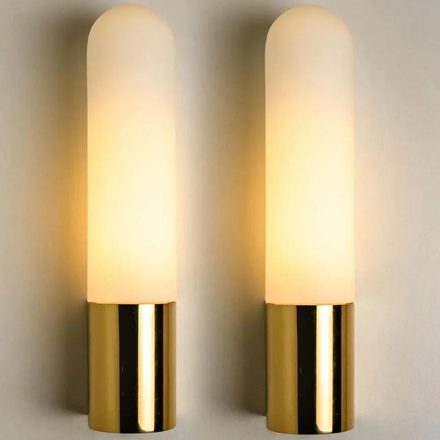 Opaque Glass and Brass Wall Light by Limburg, Germany, 1970s For Sale - Image 4 of 13