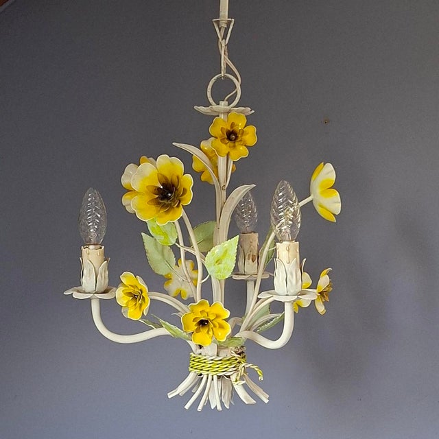 French Toleware Floral Chandelier, 1970s For Sale - Image 6 of 7