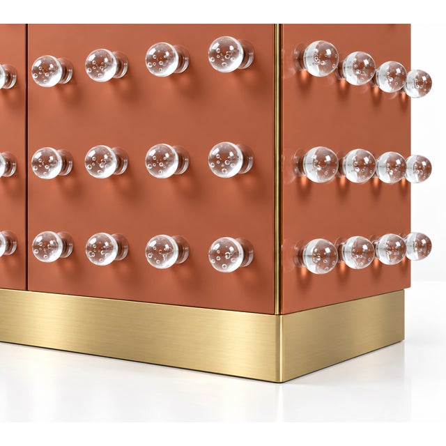 Not Yet Made - Made To Order Terracotta Murano Glass 90-Sphere Cabinet with Low Brass Plinth from Justfurnituress SRL For Sale - Image 5 of 9