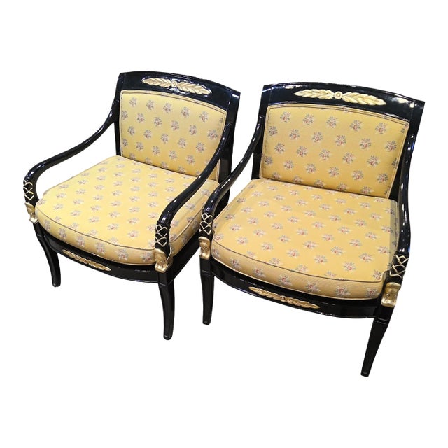 Late 20th Century Ebonized and Gilt Salon Chairs- Set of 2 For Sale