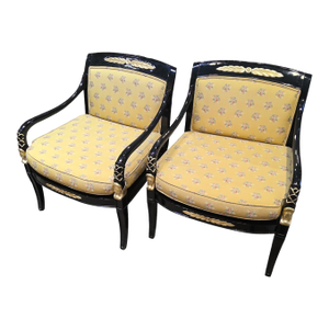 Late 20th Century Ebonized and Gilt Salon Chairs- Set of 2