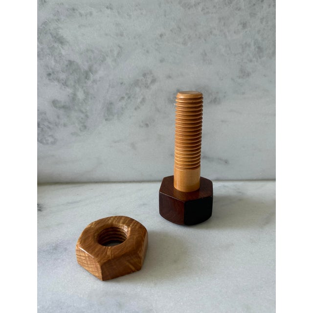 Mid 20th Century Handmade Wooden Bolt and Nut Sculpture For Sale - Image 5 of 7