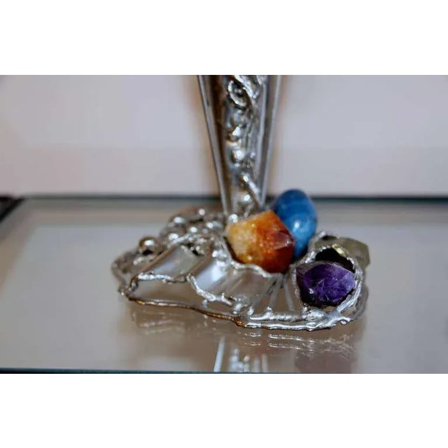 Mid-Century Modern Metal Vases With Semi-Precious Stones For Sale - Image 3 of 11