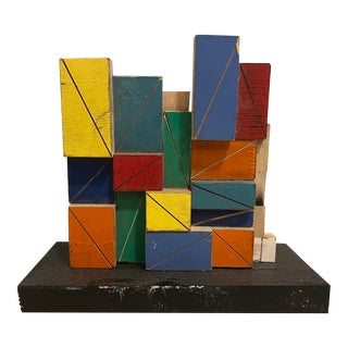Tom Trubshaw (1971-), Signed, Colorful Geometric Abstract Wood Sculpture For Sale