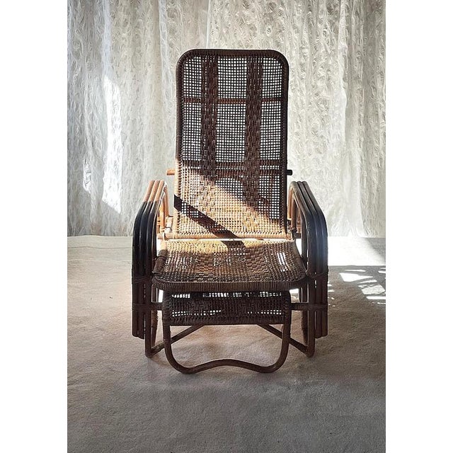 Mid-Century Adjustable Rattan Chaise Lounge with Retractable Footrest, Japan For Sale - Image 8 of 14