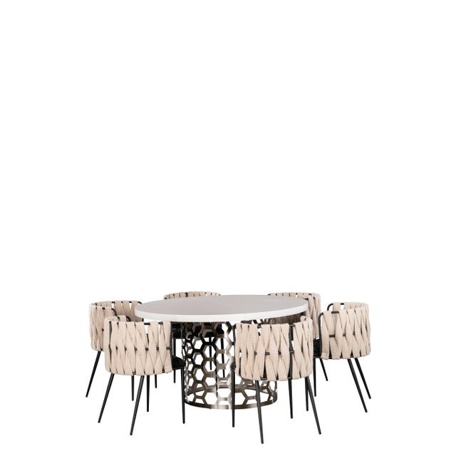 2020s Round Silver Dining Set with Black and White Chairs - Set of 7 For Sale - Image 5 of 7
