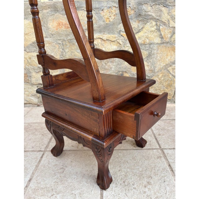 Brown Antique English Chippendale Hardwood Valet Stand With One Drawer For Sale - Image 8 of 17