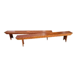 19th C Paint Decorated Farmhouse Benches, Pair