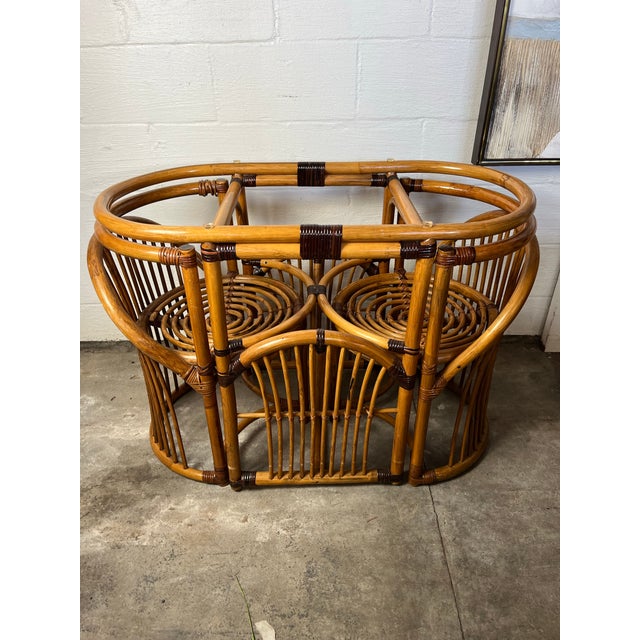 Brown Rattan & Cane Game Table and Chair Set For Sale - Image 8 of 8