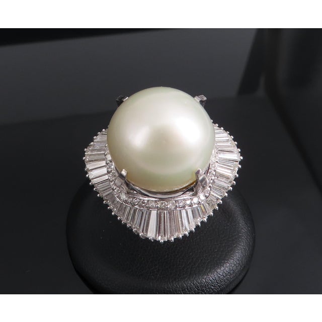 Late 20th Century Late 20th Century Rare 18mm South Seas Pearl & 3.63ct Diamond Platinum Ring, 32gr Size 5.75 For Sale - Image 5 of 18