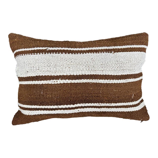 Turkish Hemp Pillow Cushion Natural Beige Brown Pillow Cushion Cover 16" x 24" For Sale