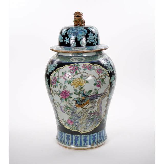 Large 19th Century Chinese Export Hand-Painted Enameled Lidded Decorative Urn For Sale - Image 4 of 14