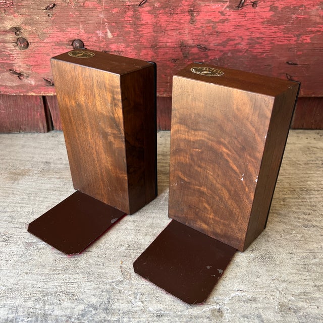 Solid American Walnut Vintage Bookends With Black Accents & Red Felt Bottoms For Sale - Image 11 of 16