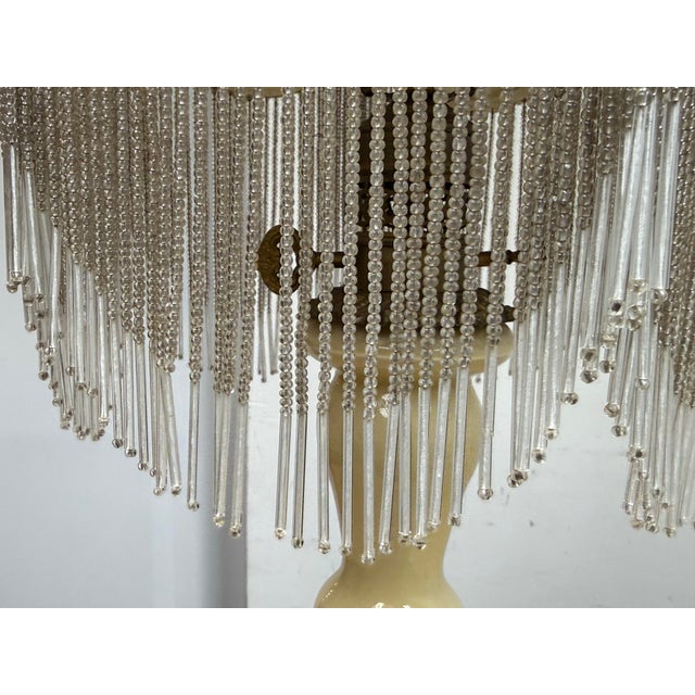 Ceramic Vintage Porcelain Table Lamp With Victorian Beaded Fringe Lamp Shade For Sale - Image 7 of 12