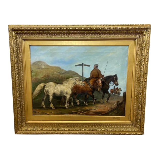 Edward Lloyd of Ellesmere (1818–1901) Victorian Equestrian Oil Painting Travelling to Chester Dated 4 August 1874 For Sale