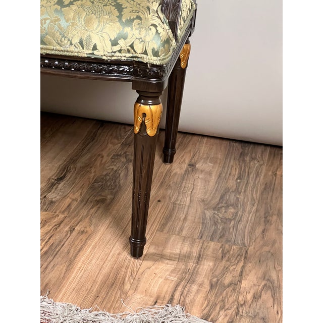 Vintage Louis XVI Style Settee in Green Damask Upholstery 2 of 2 For Sale - Image 9 of 10