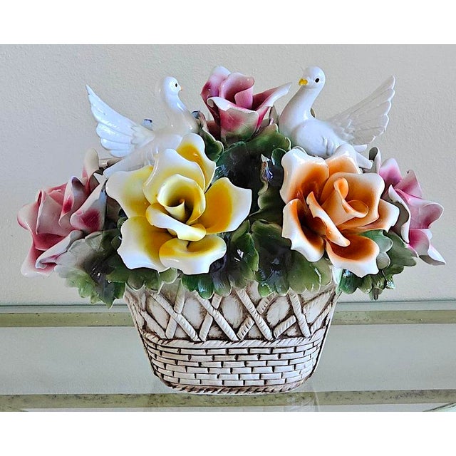 1970s 1970s Nuova Capodimonte Grand Porcelain Centerpiece With Doves & Roses For Sale - Image 5 of 17