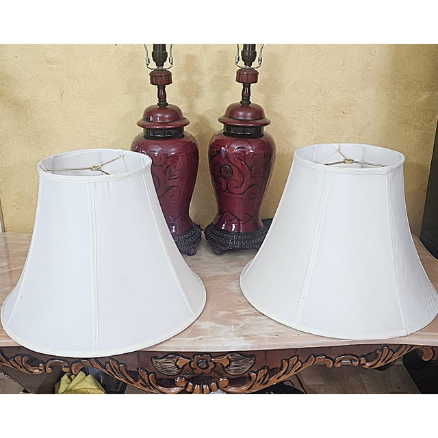 Vintage Sang De Boeuf Red Chinoiserie Ginger Jar Table Lamps - Pair For Sale - Image 17 of 18