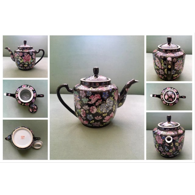 Vintage Chinese Jewel-Tone Floral Motif Export Pottery Tea Set - 7 Pieces For Sale In Jacksonville, FL - Image 6 of 13